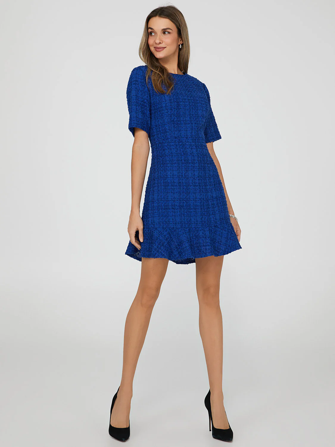 Ruffle Boucle Mini Dress