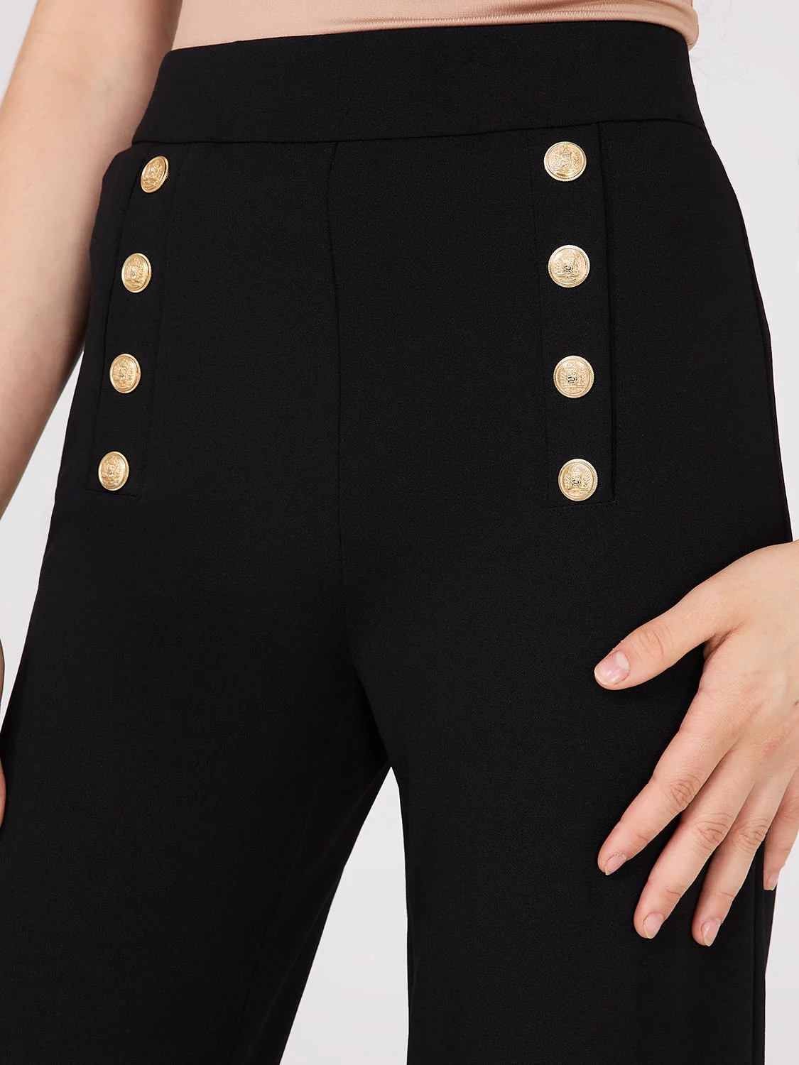 Wide-Leg Ankle Length Pants With Gold Button Details