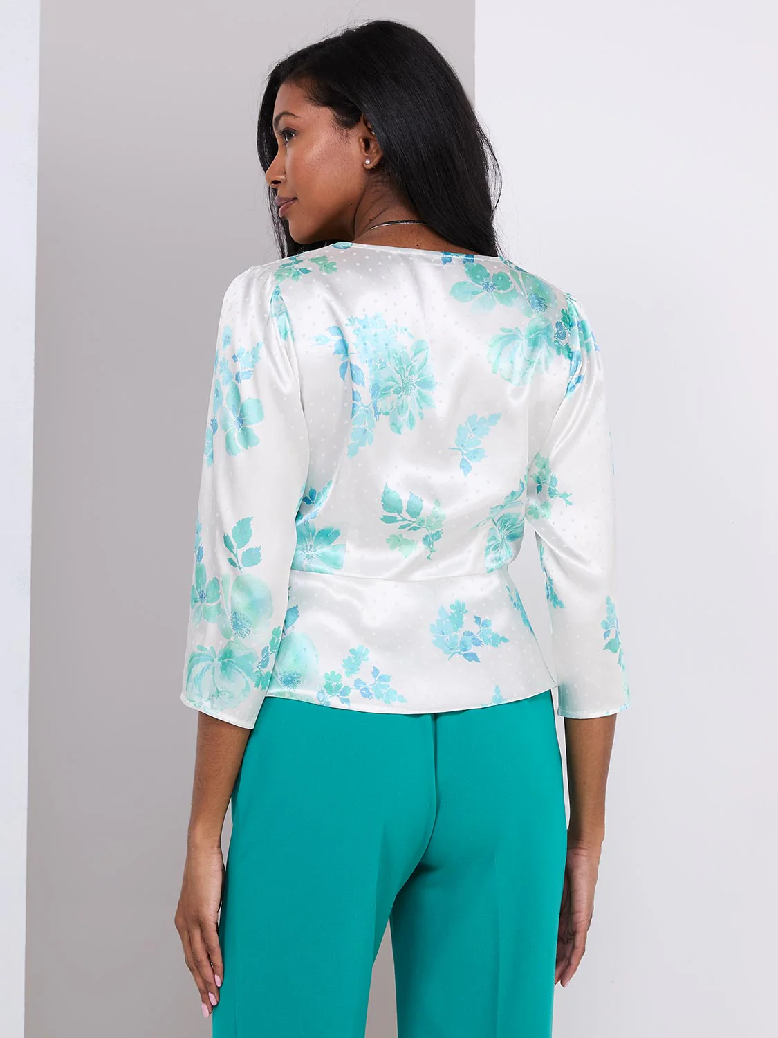 Floral Print Satin Button-Front Peplum Blouse