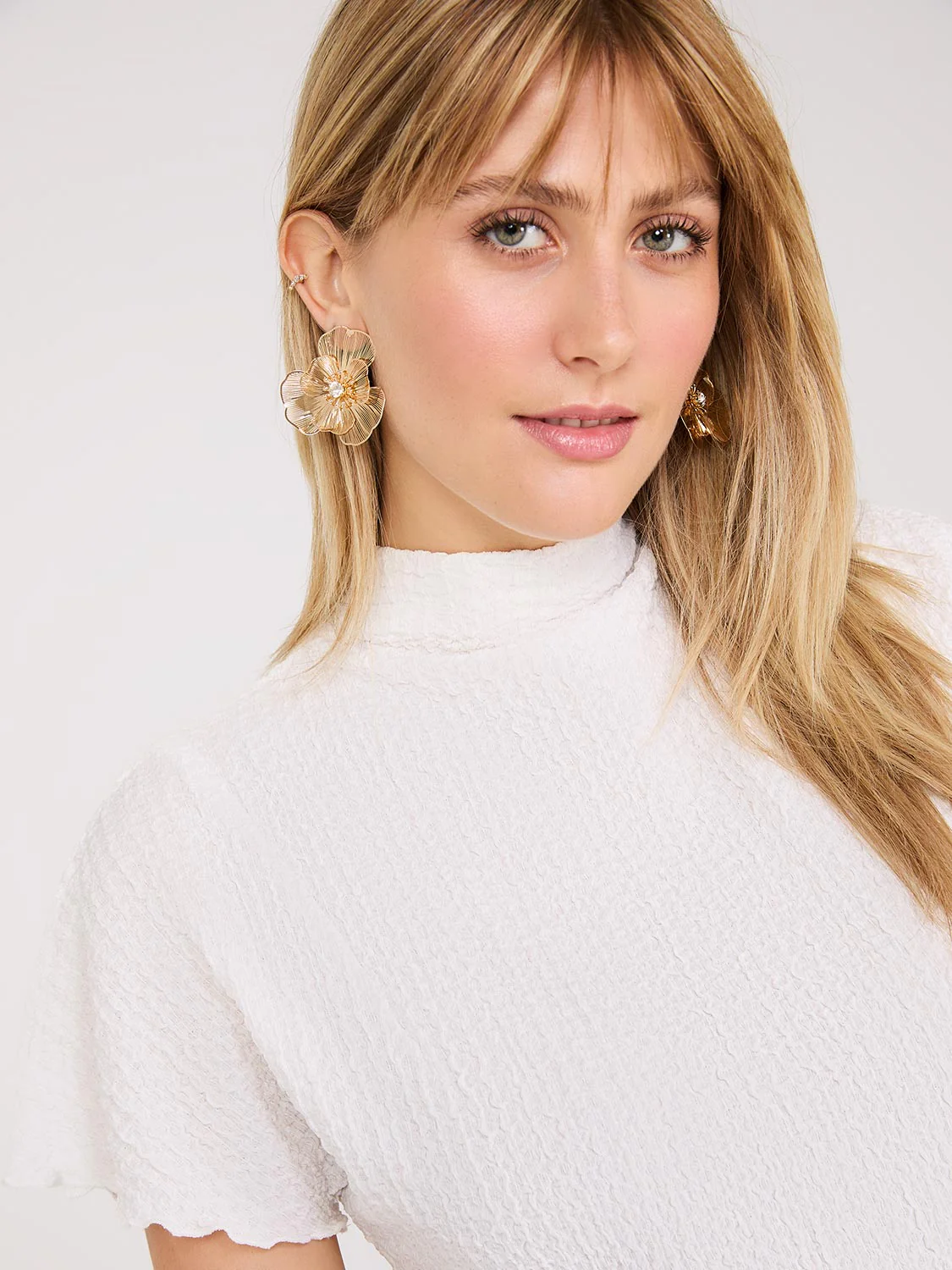 Short Dolman Sleeve Textured Mock Neck Top