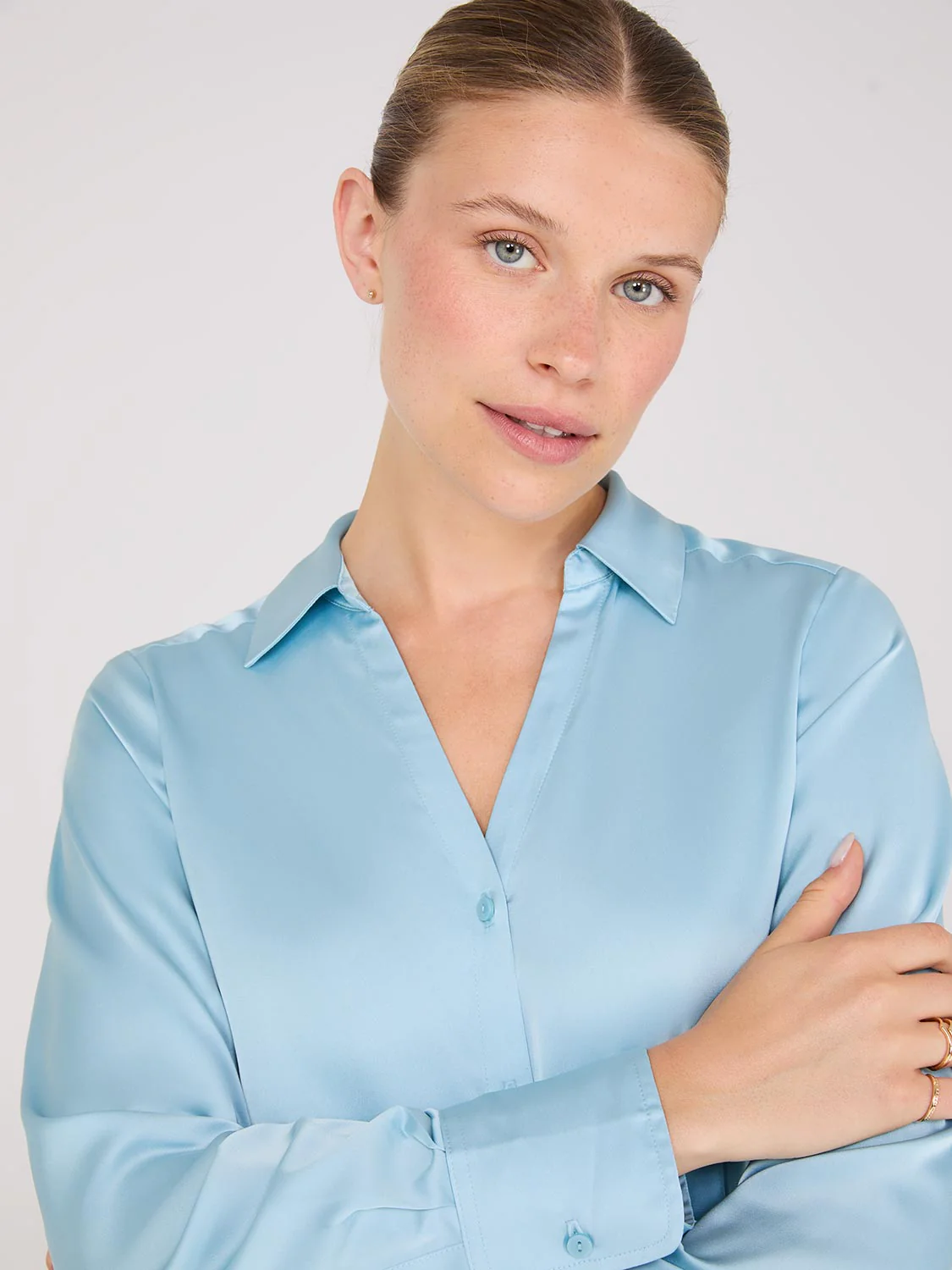 Notch Collar Button-Front Blouse