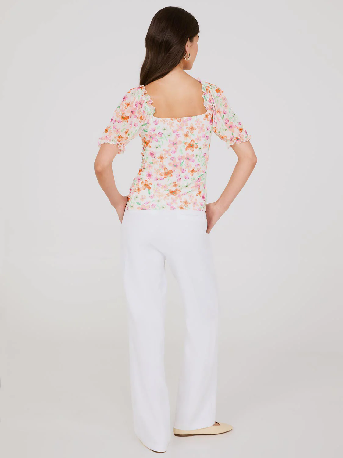 Printed Sweetheart Neckline Top With Puff Sleeves