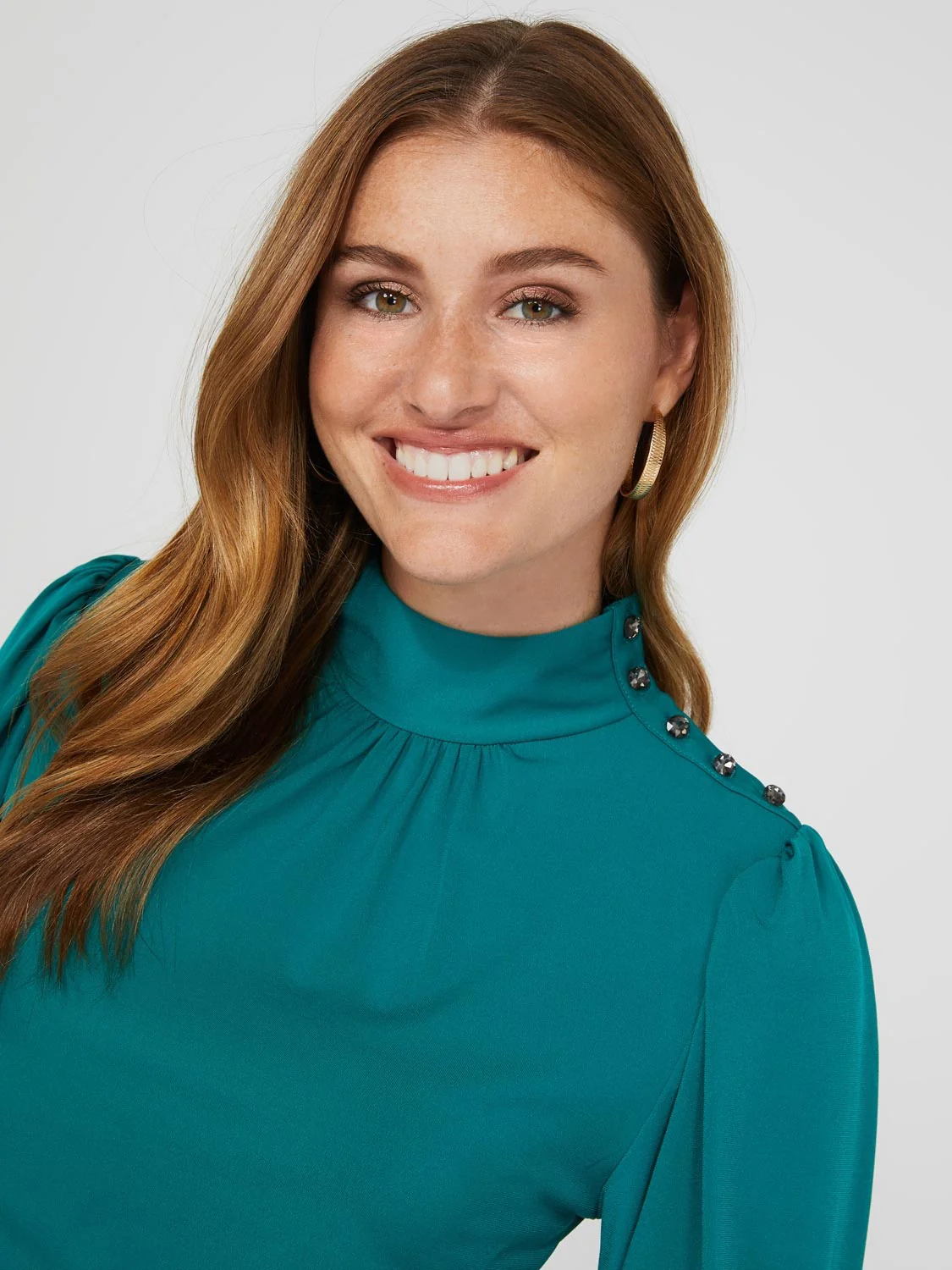 Balloon Sleeve Mock Neck Top With Detail