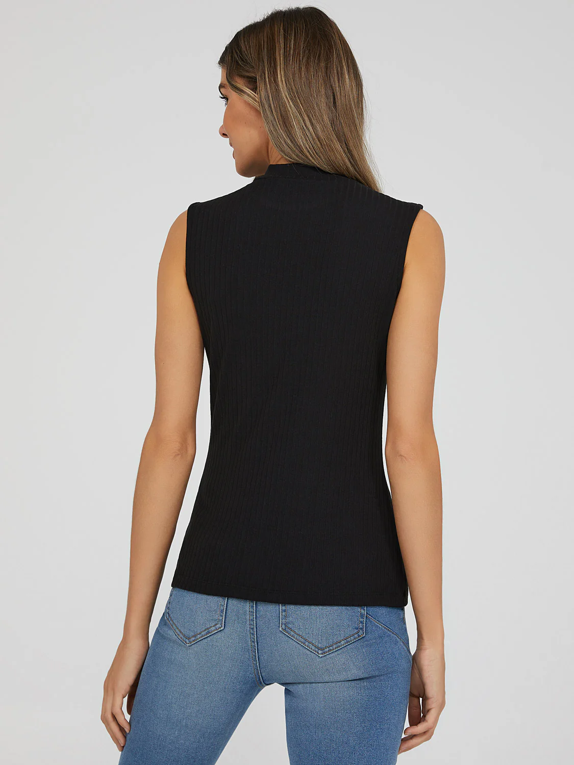 Sleeveless Ribbed Mock Neck Top