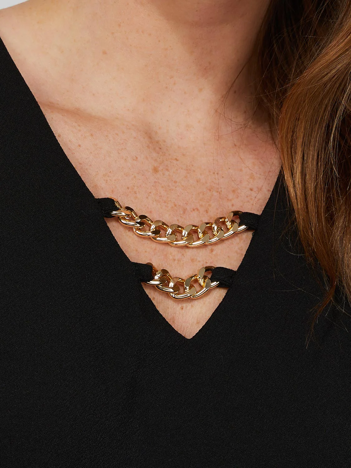 Textured Crepe Long Sleeve Top With Metal Chain Detail