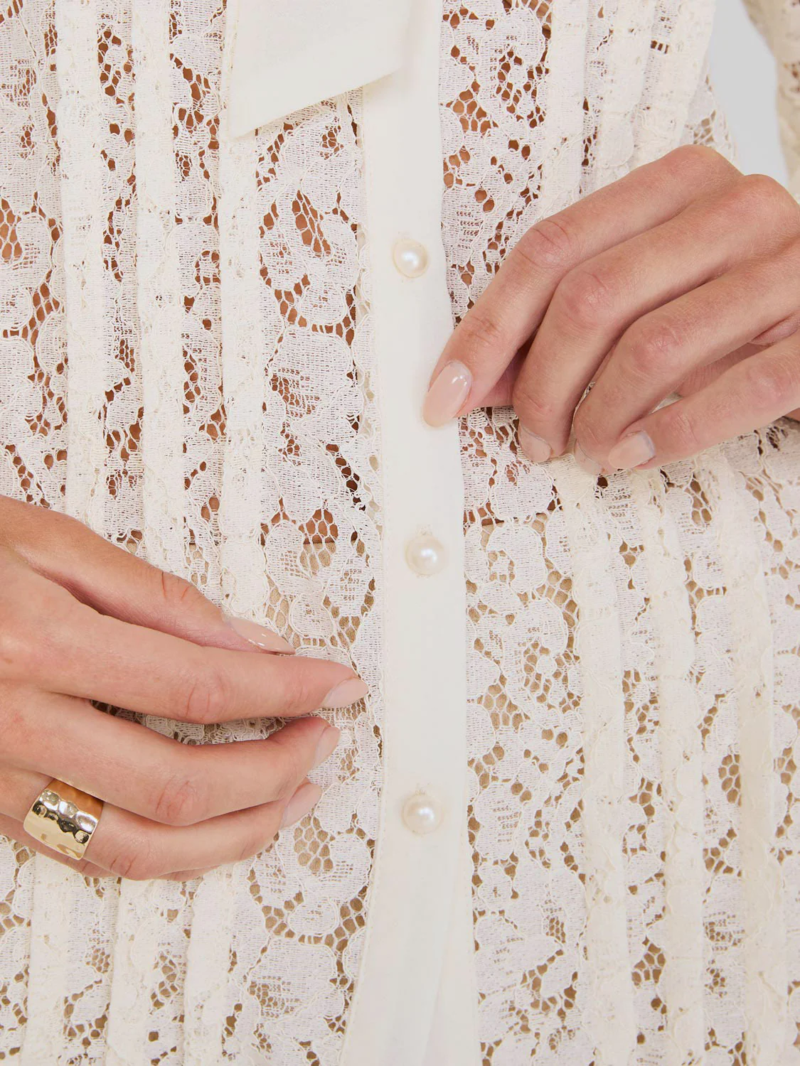 Lace Button-Front Bow Blouse