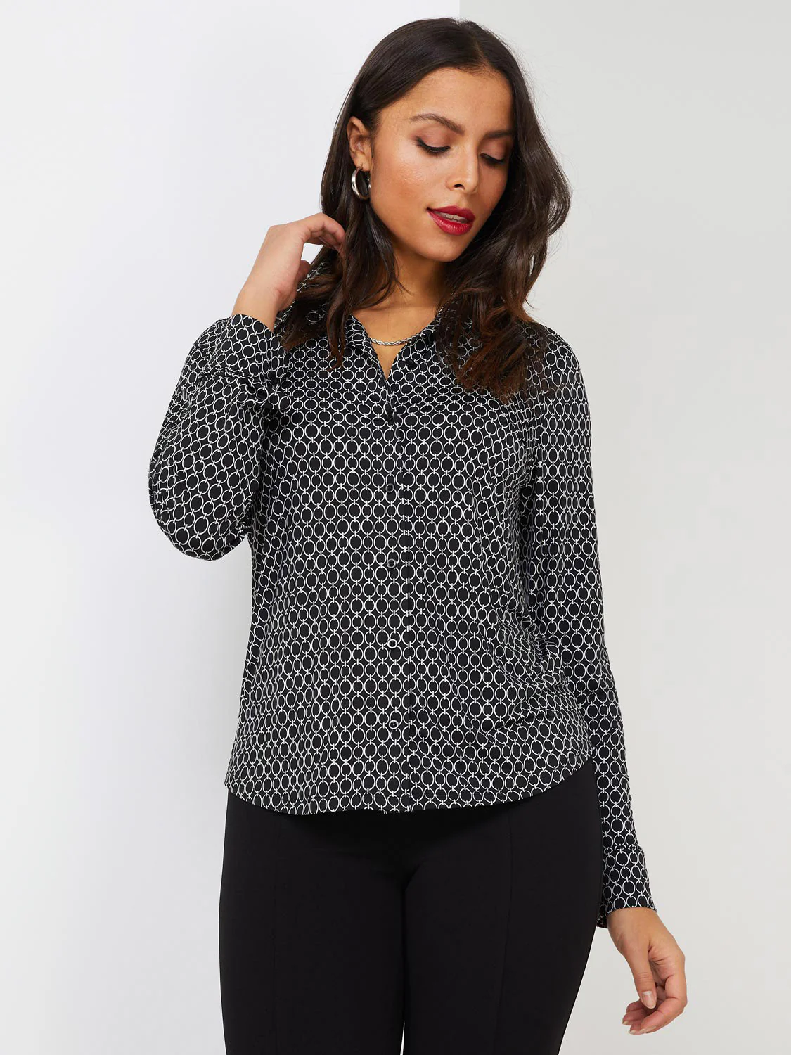 Geometric Print Button-Front Blouse