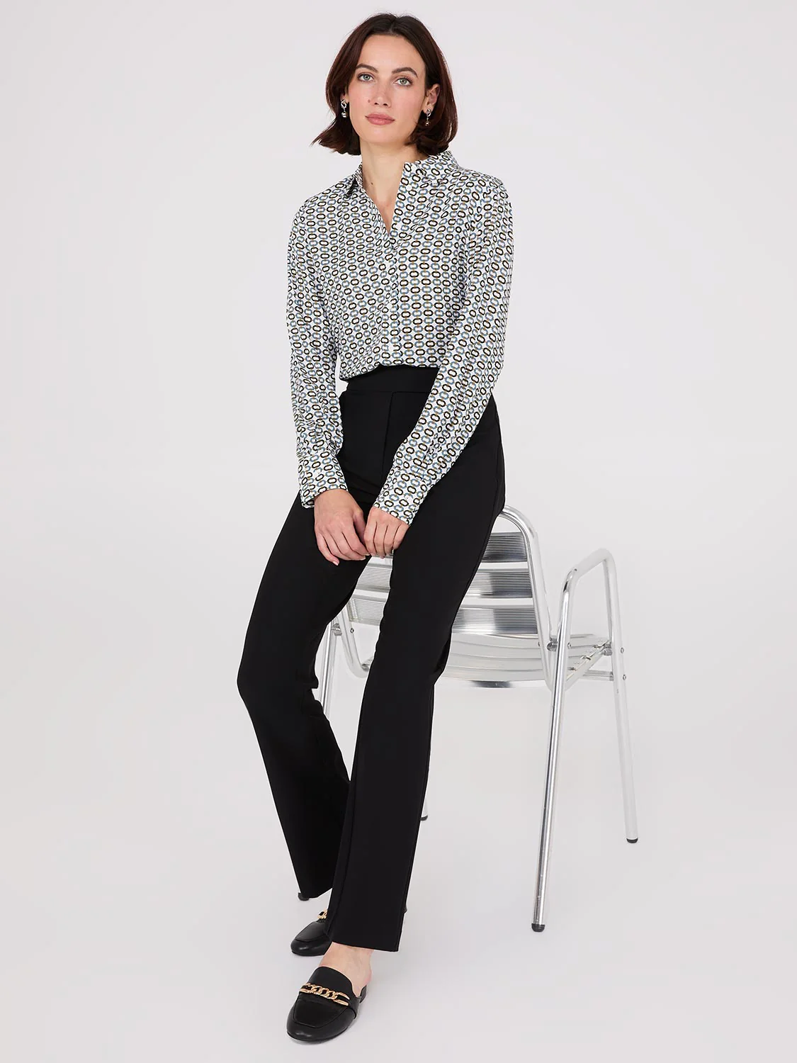 Print Chiffon Button-Front Blouse