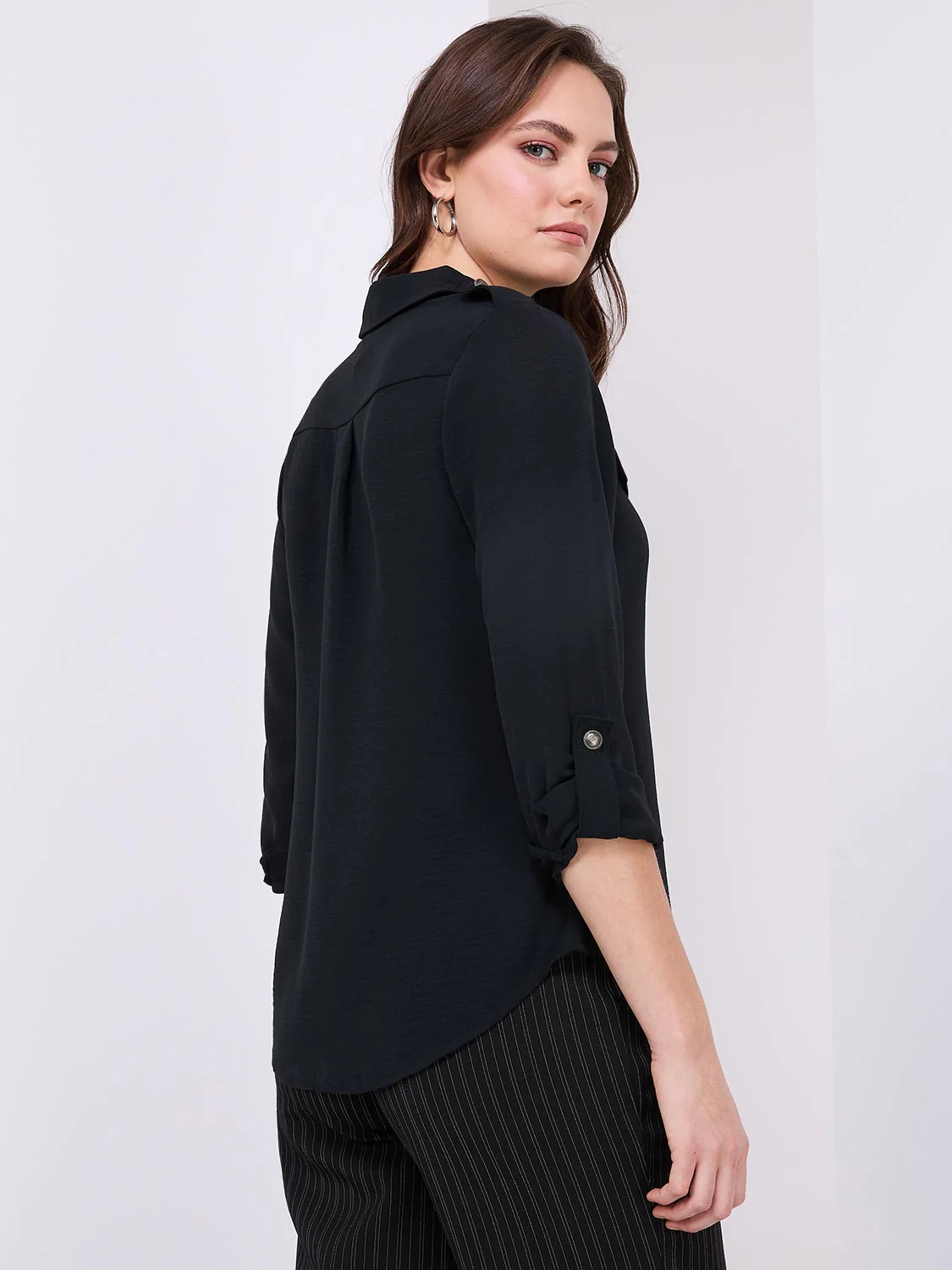 Utility Pocket Button-Front Blouse