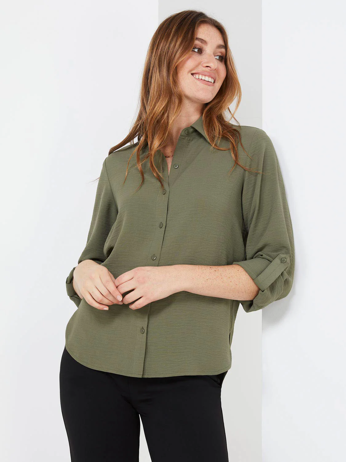 Textured Button-Front Blouse