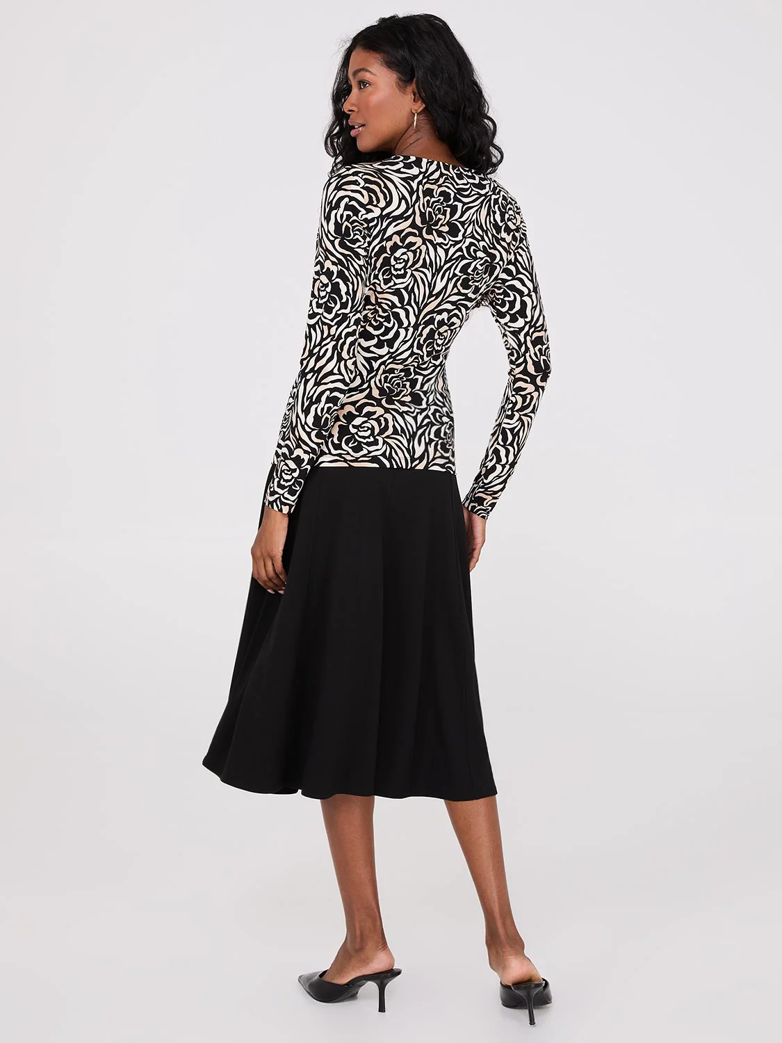 Floral Print Ruched Drape Neck Top