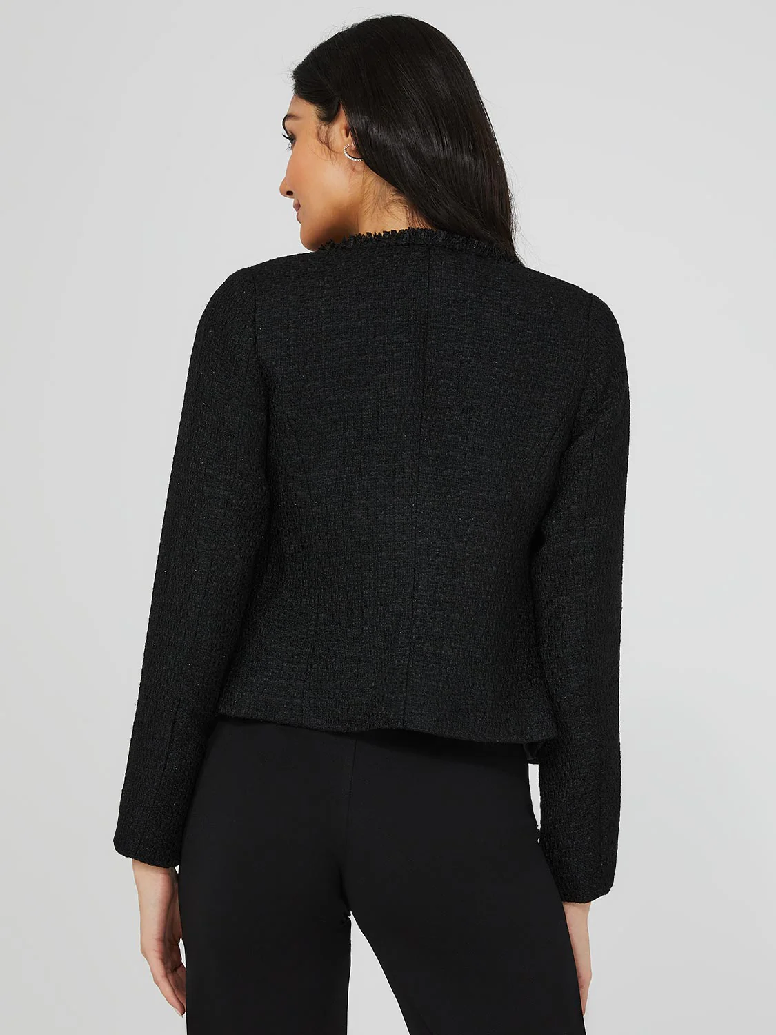 Waisted Boucle Blazer With Fringe Details