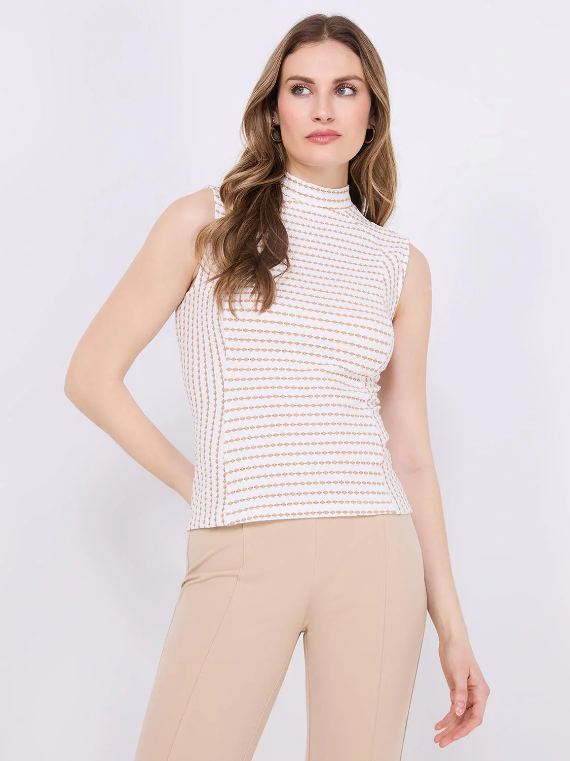 Textured Sleeveless Mock Neck Top