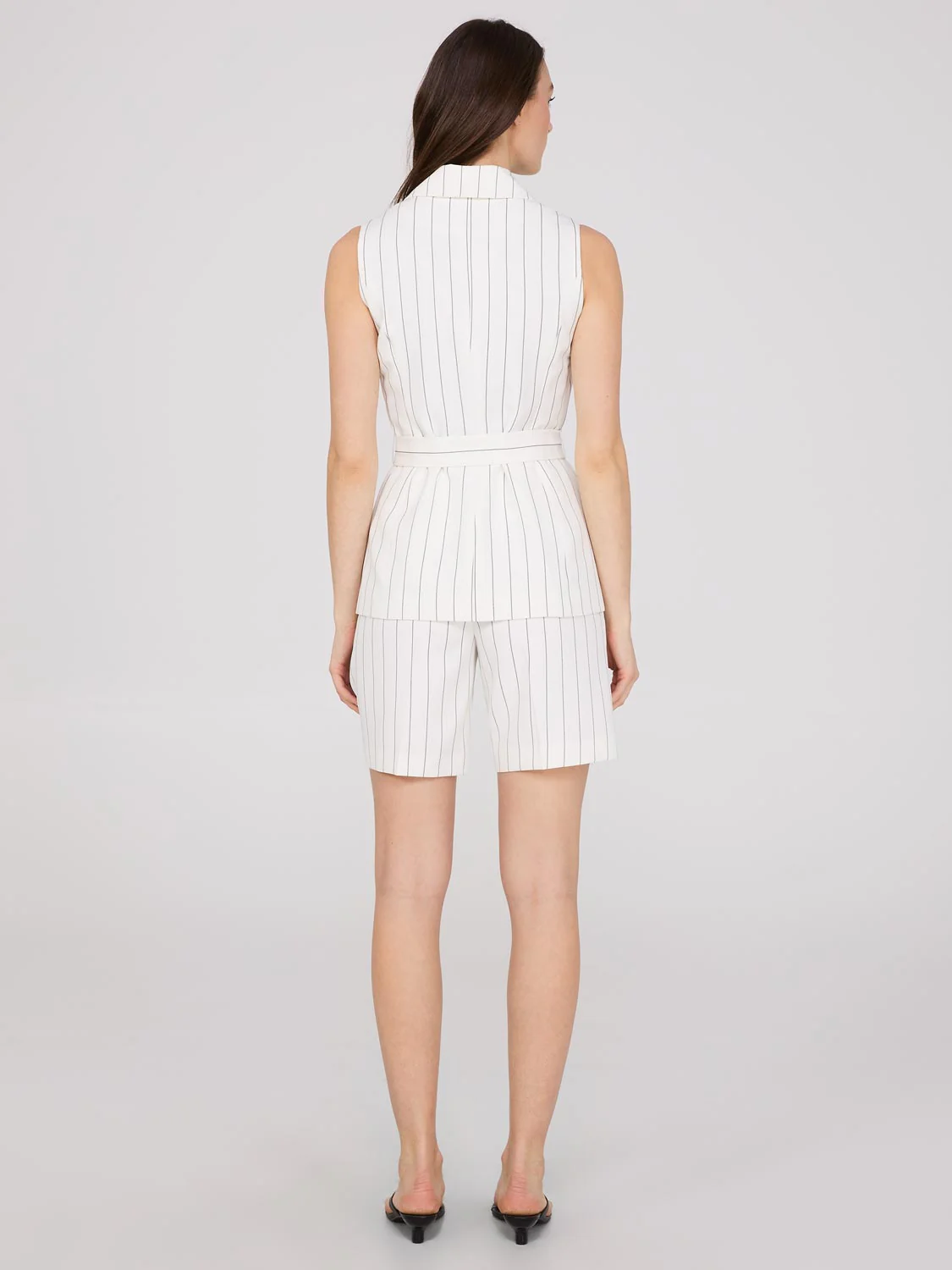 Sleeveless Striped 1-Button Blazer