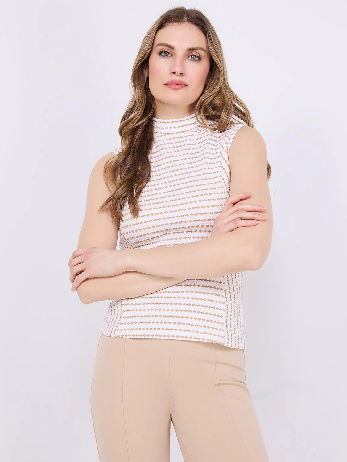 Textured Sleeveless Mock Neck Top