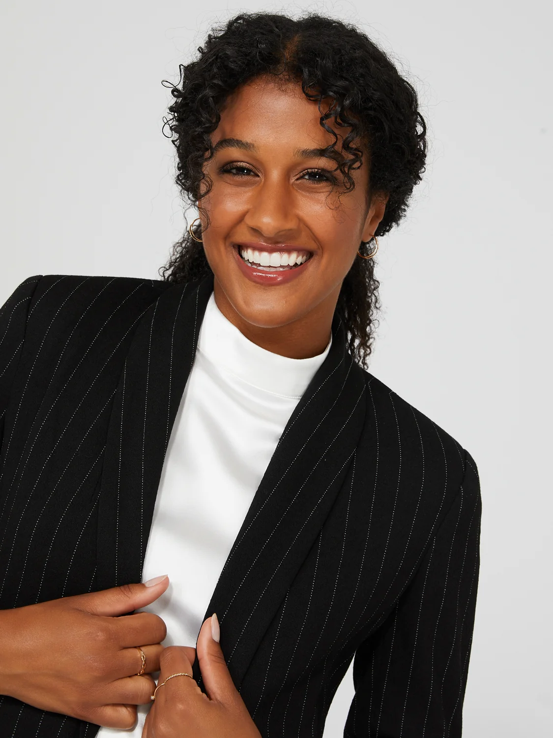 Pinstripe Crepe Open Blazer