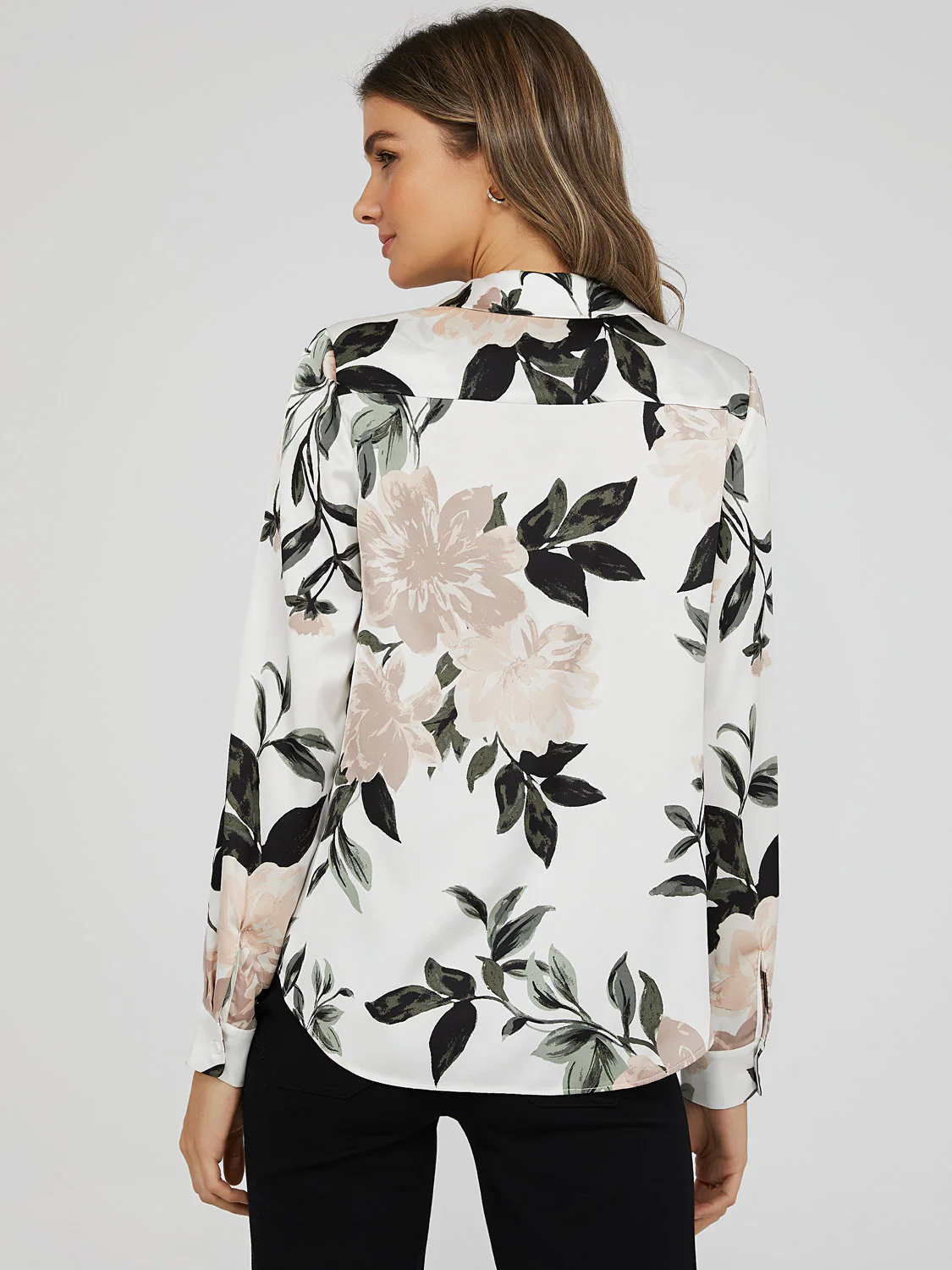 Printed Long Sleeve Split Neck Blouse