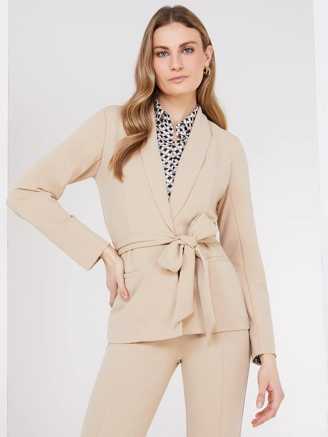 Sash Front Crepe Blazer