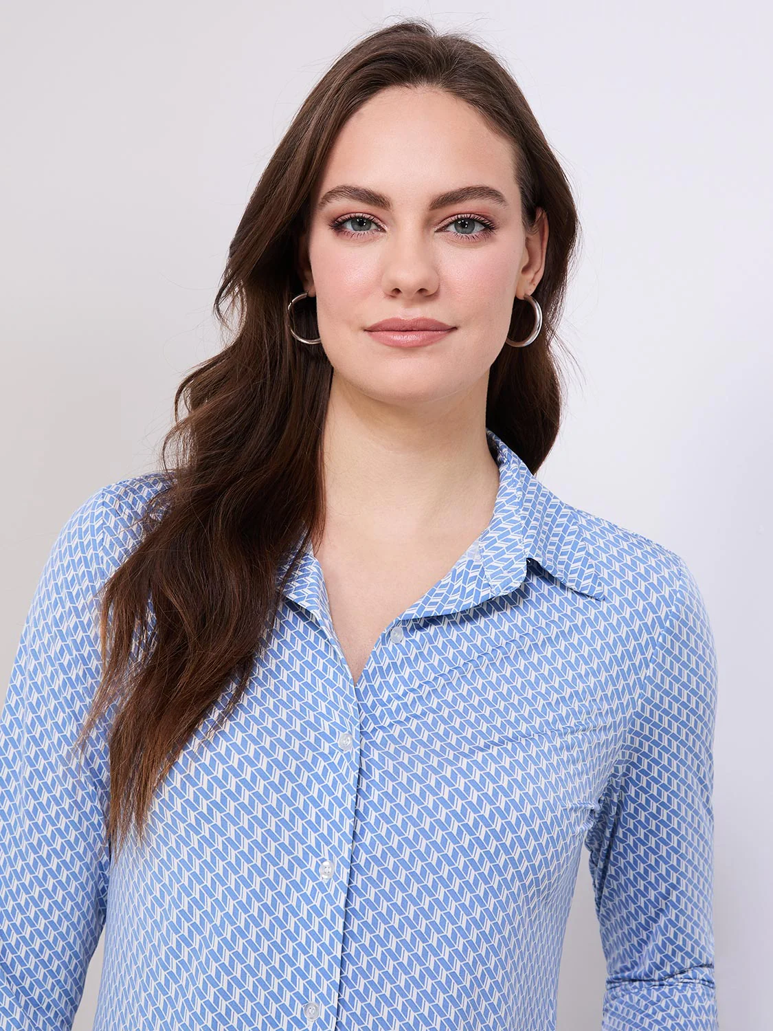 Printed Button-Front Blouse