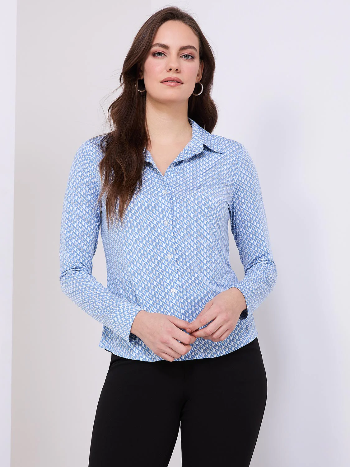 Printed Button-Front Blouse