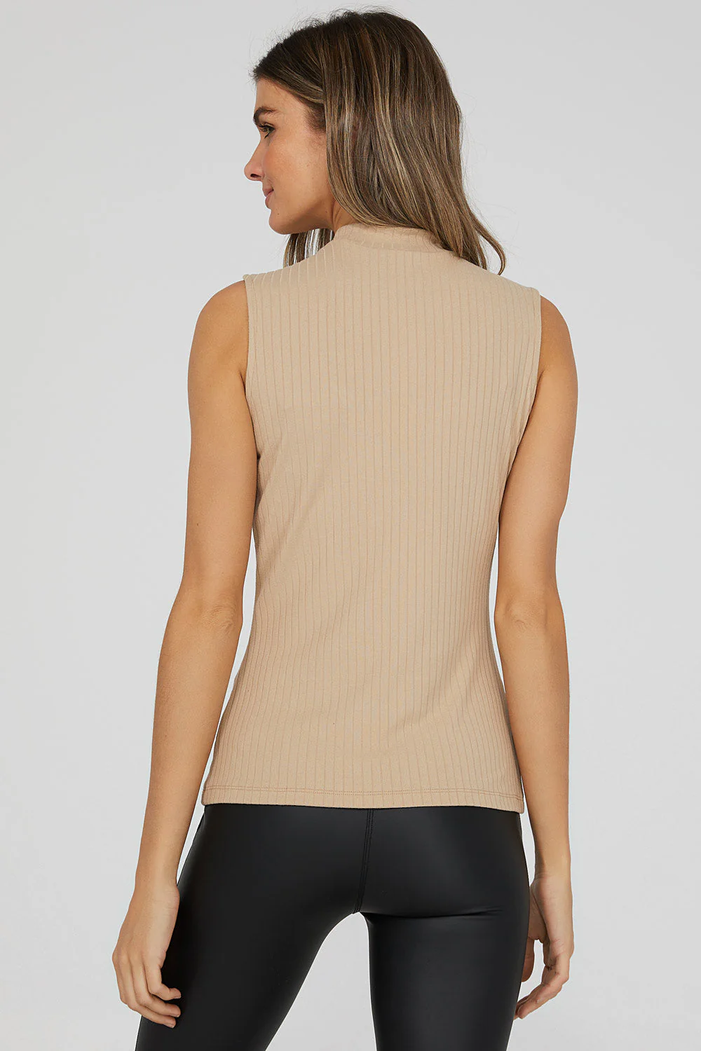 Sleeveless Ribbed Mock Neck Top