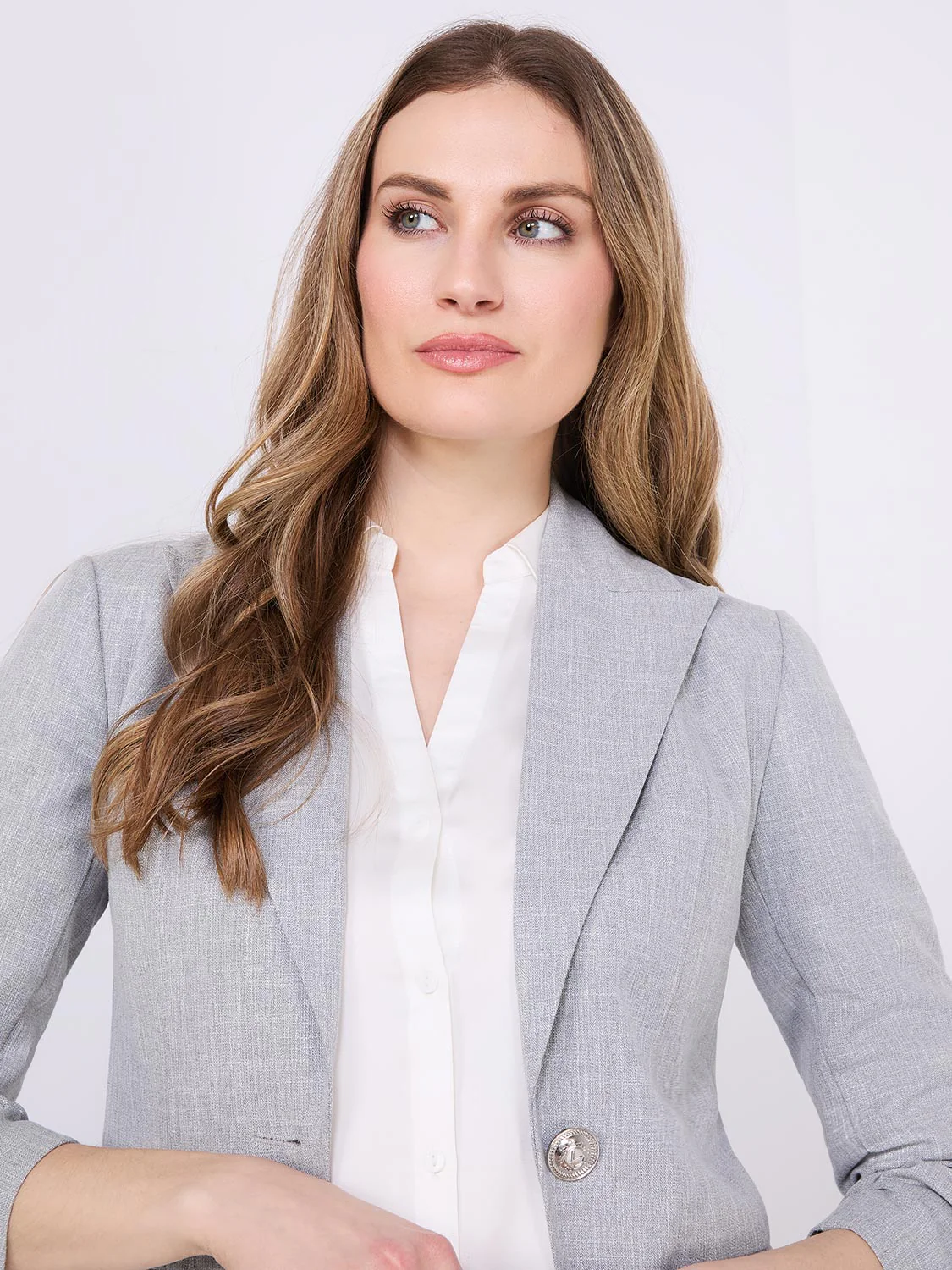 One-Button Ruched Sleeve Blazer