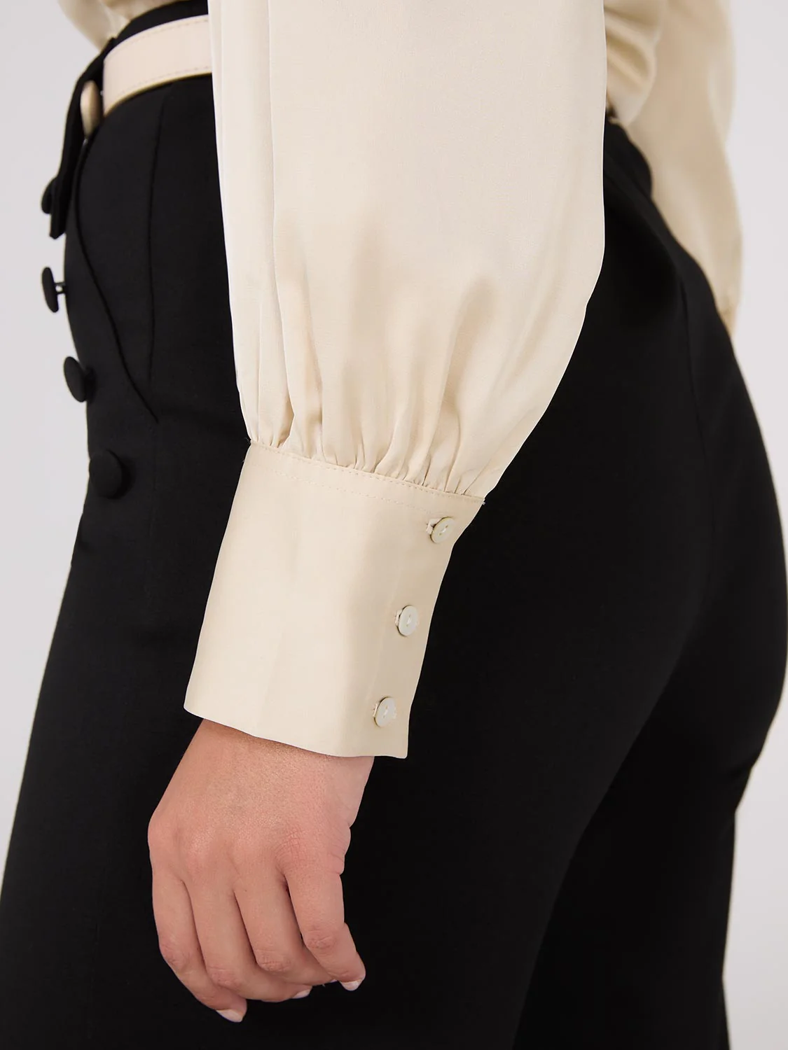 Satin Volume Sleeve Button-Front Blouse