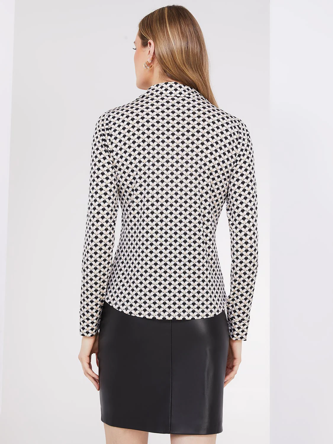 Print Button-Front Blouse