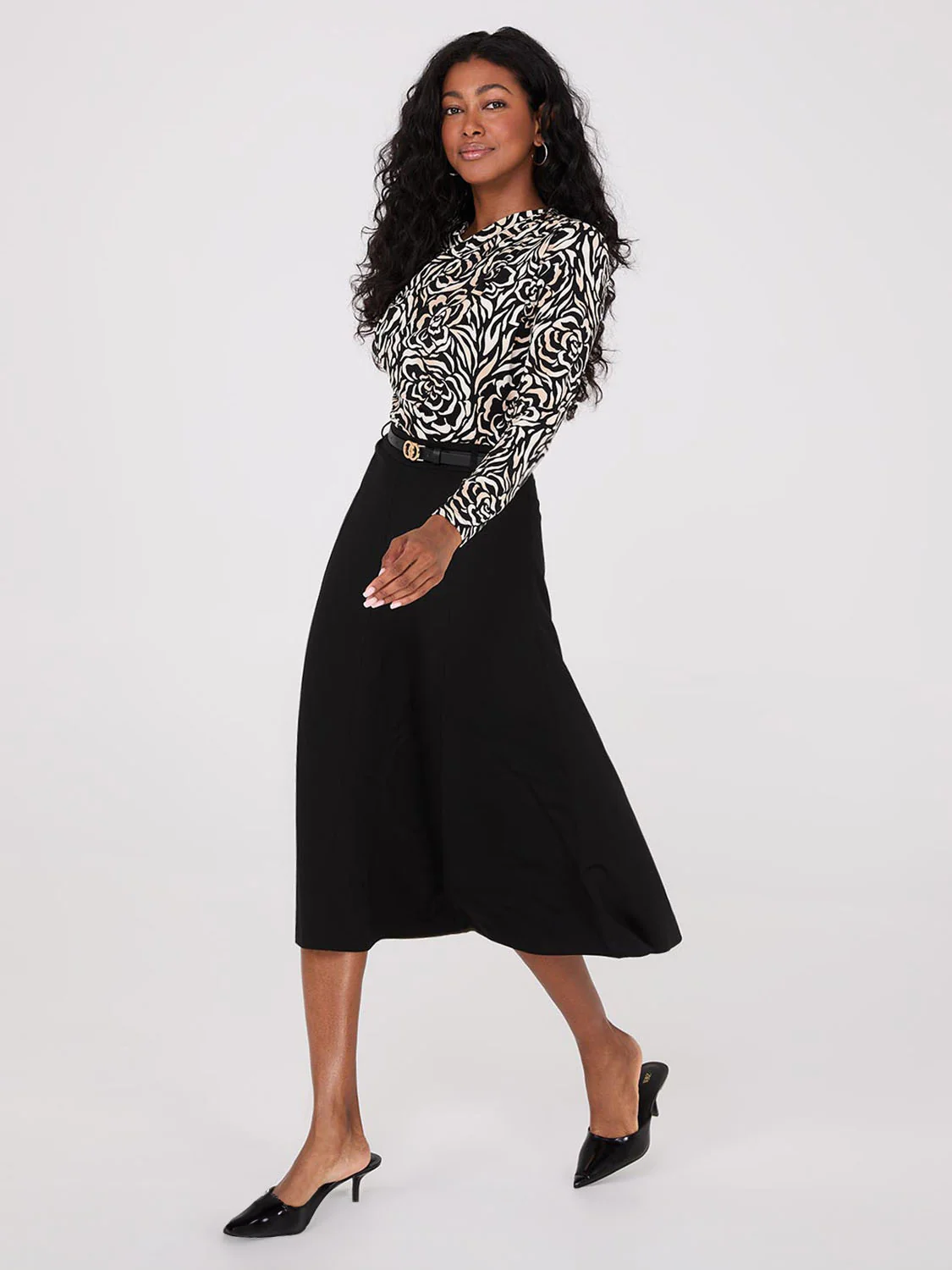 Floral Print Ruched Drape Neck Top