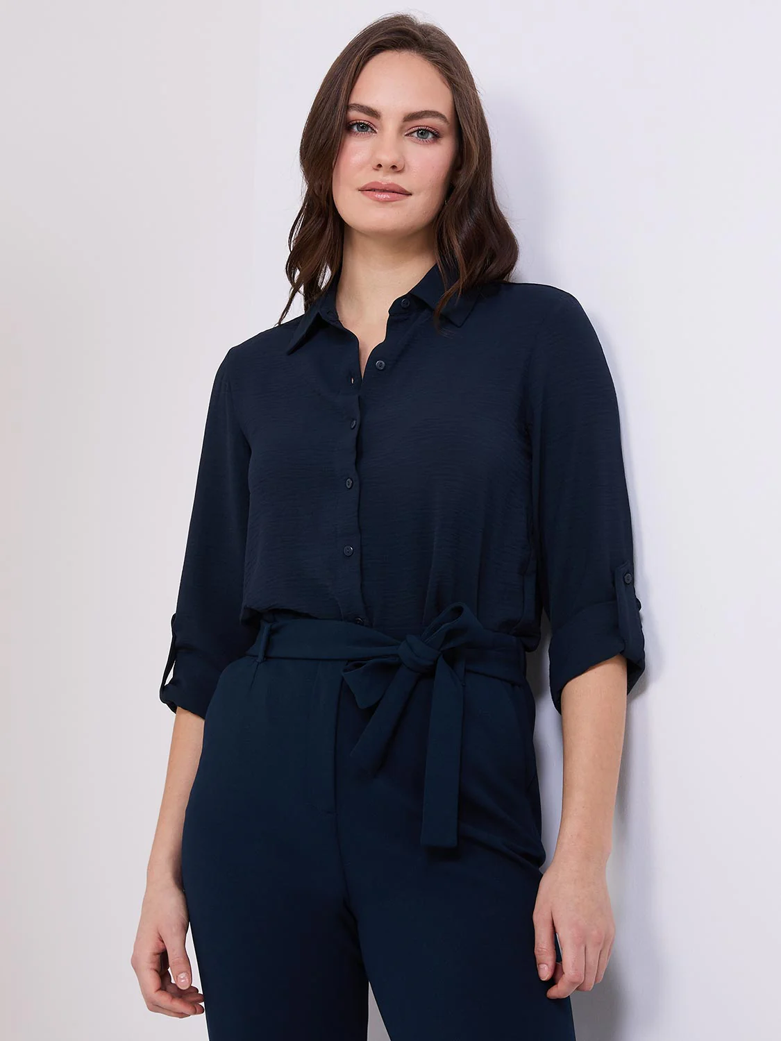 Textured Button-Front Blouse