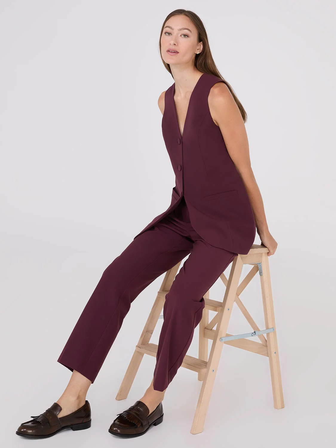 Mid-Rise Pleated Ankle Length Pants