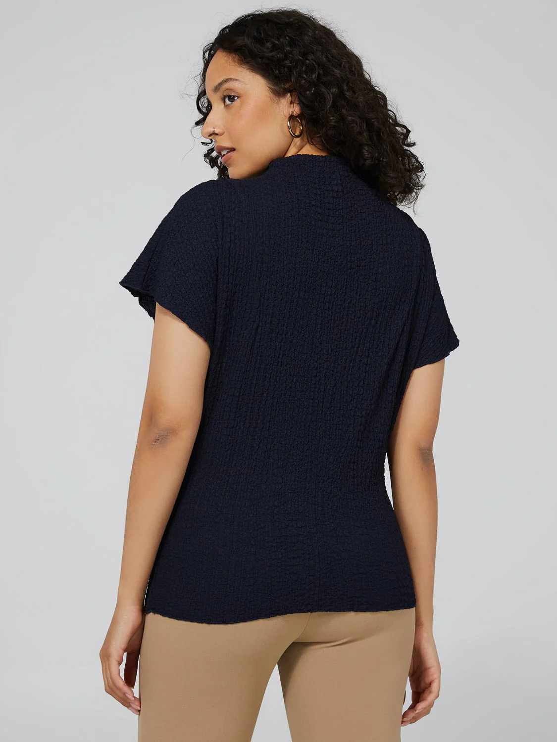 Textured Funnel Neck Short Sleeve Top