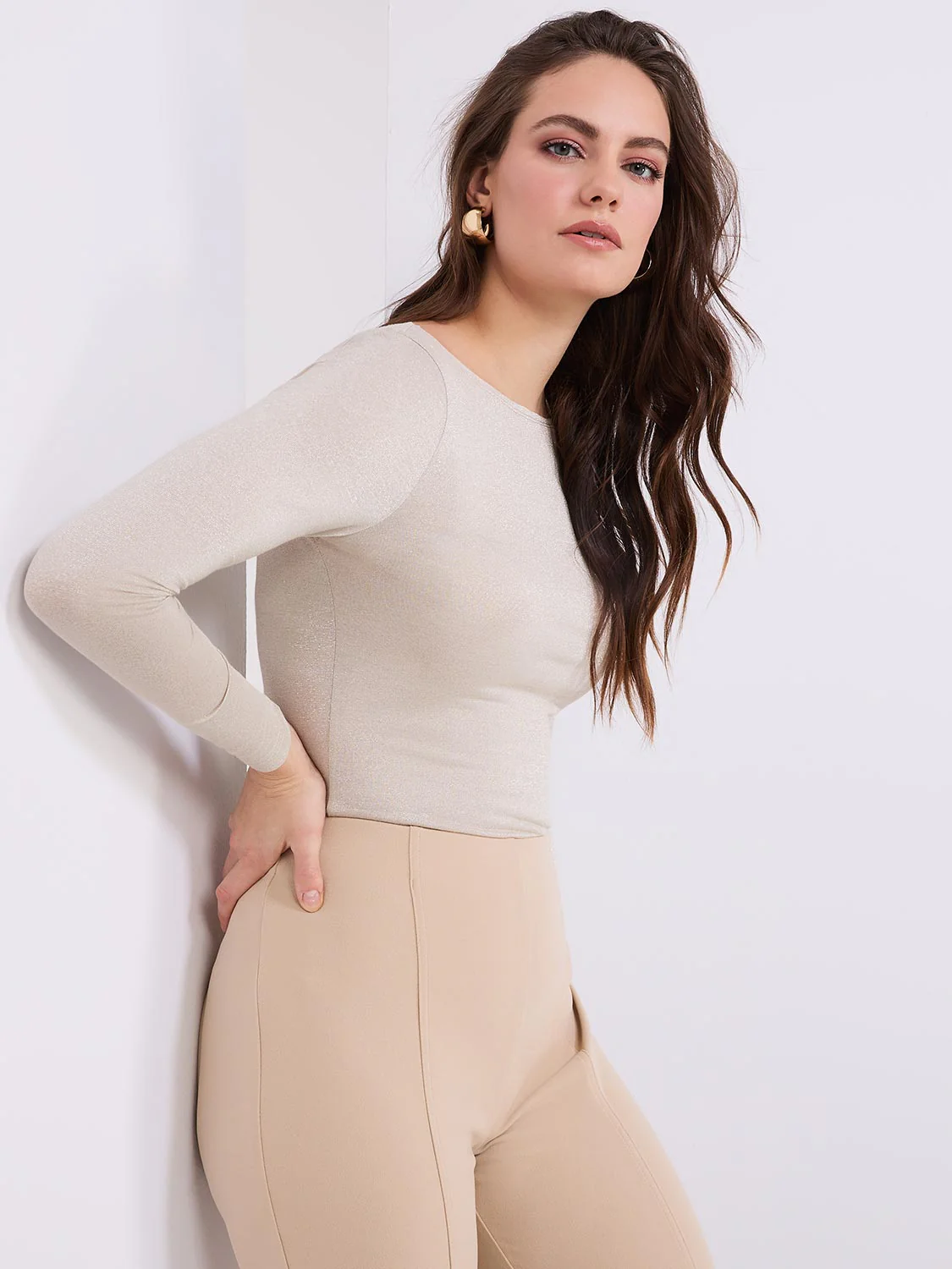 Glitter Jersey Boat Neck Top