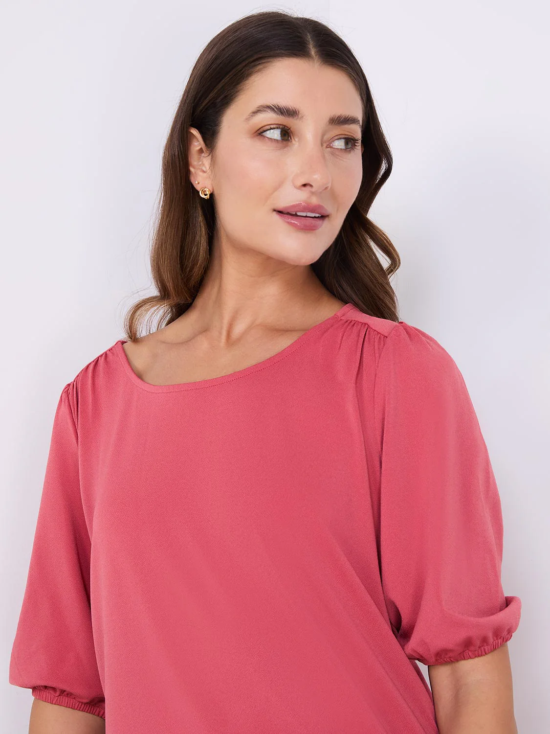 Textured Crepe Balloon Sleeve Top