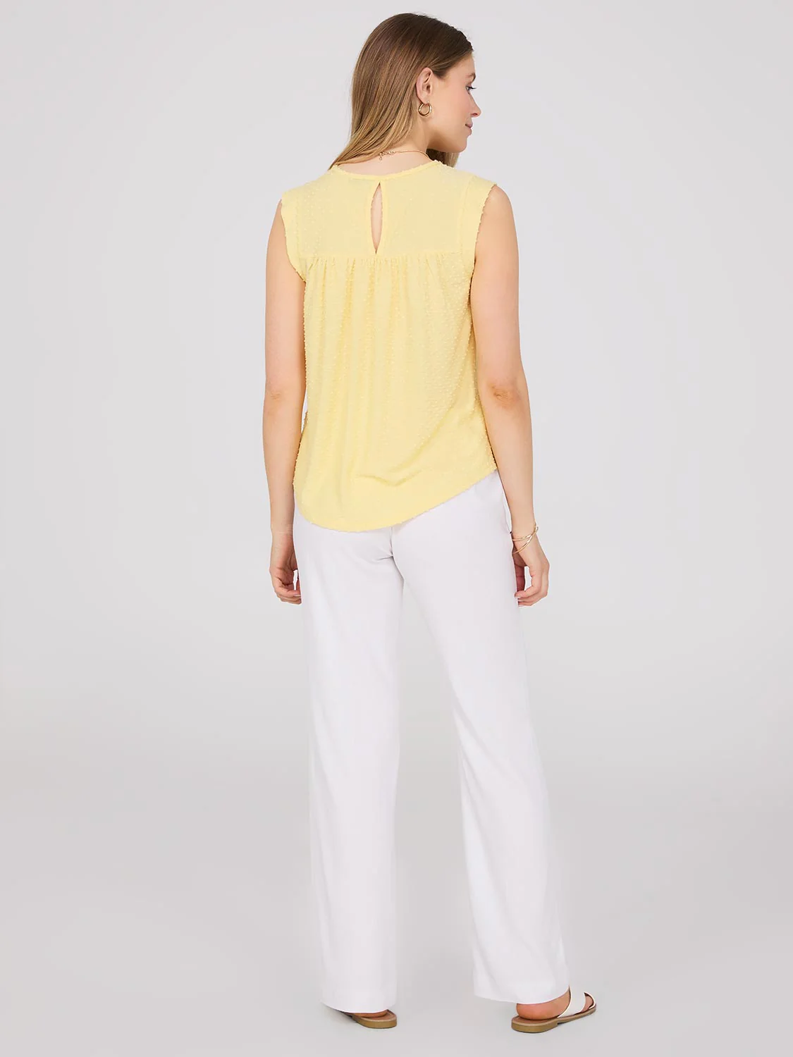 Sleeveless Clip Dot Top With Crochet Details