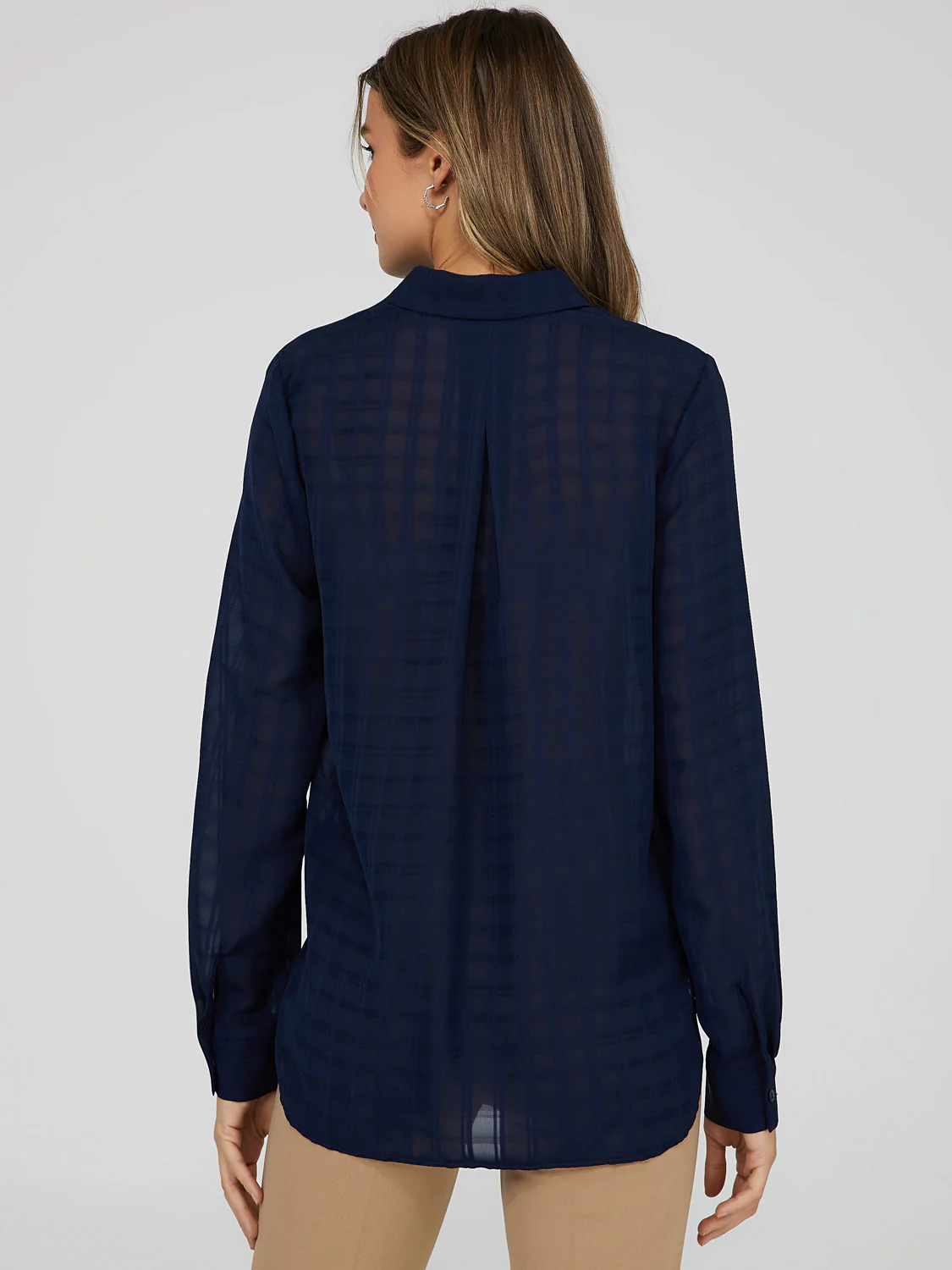 Tonal Check Sheer Button Down Blouse