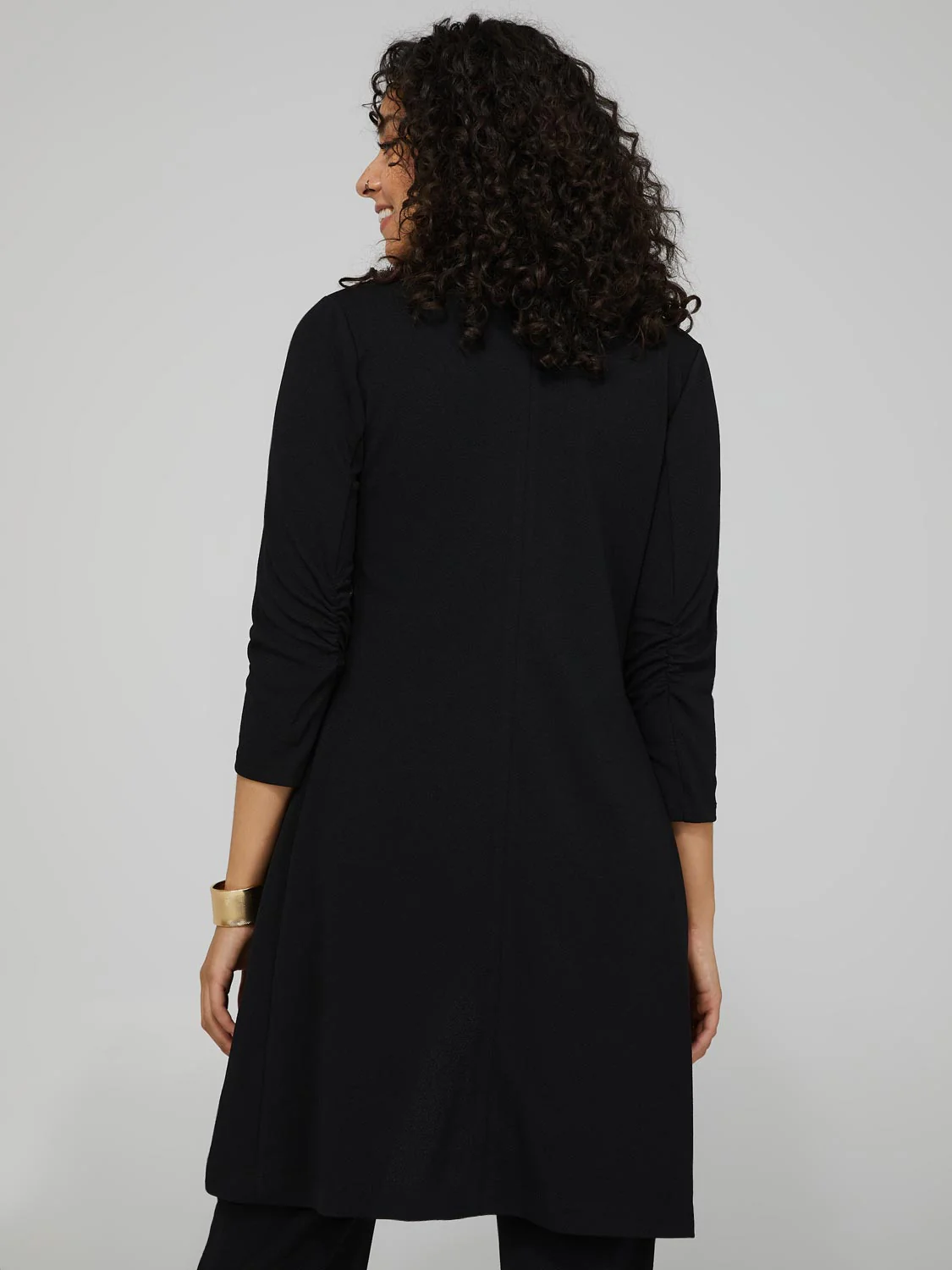 Long Blazer With 3/4 Ruched Sleeves