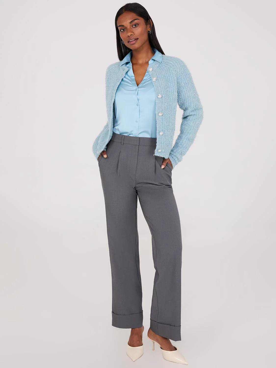 Pleated Wide-Leg Long Length Pants With Cuff