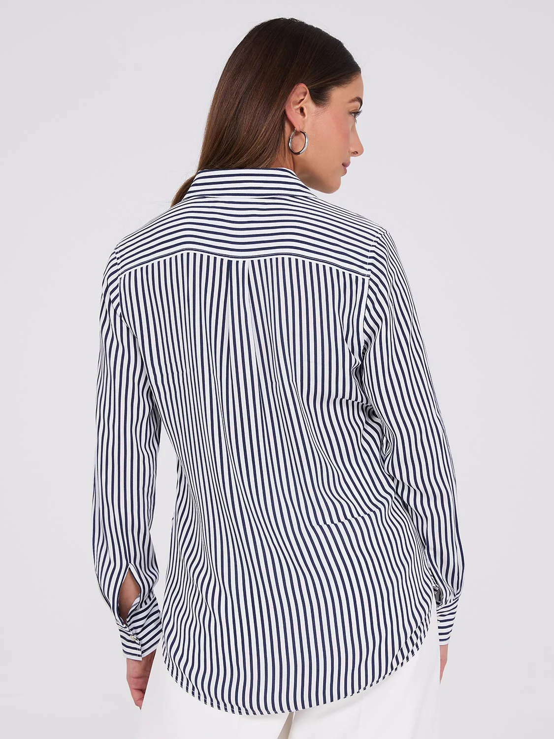Striped Button-Up V-Neck Blouse