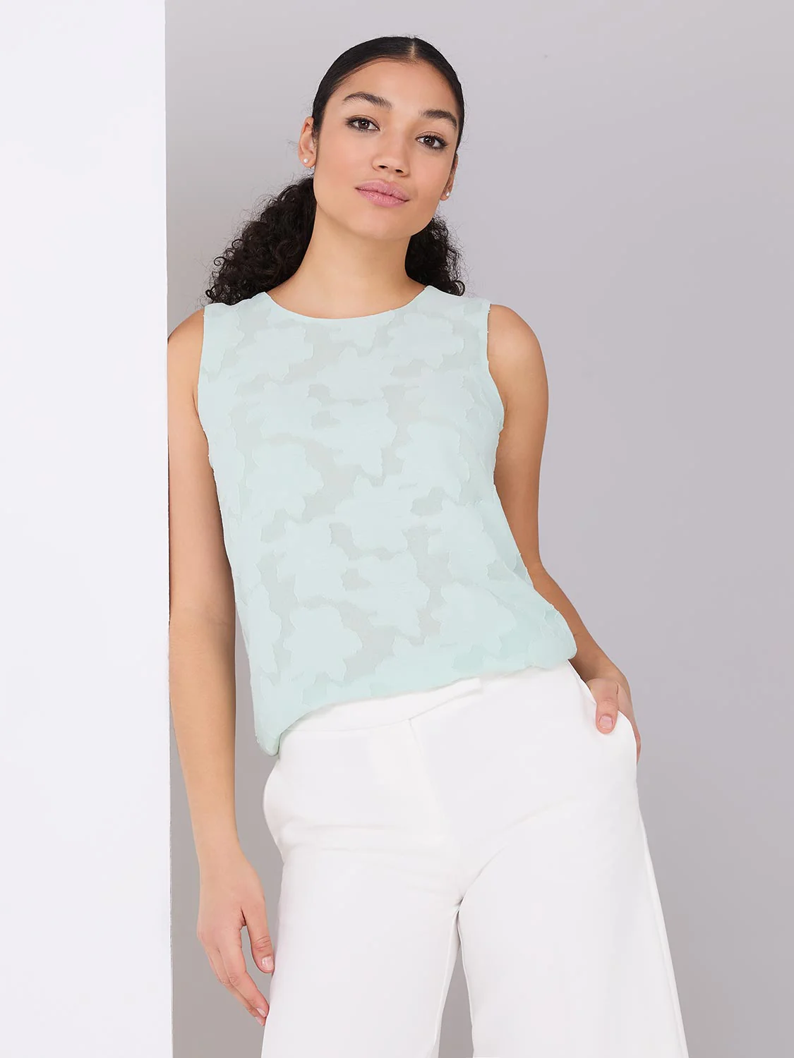Sleeveless Floral Burnout Chiffon Top
