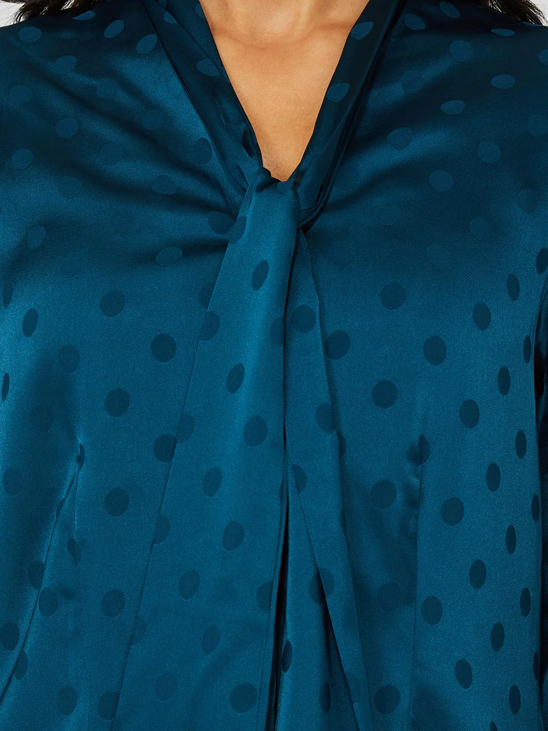 Polka Dot Button-Front Bow Blouse