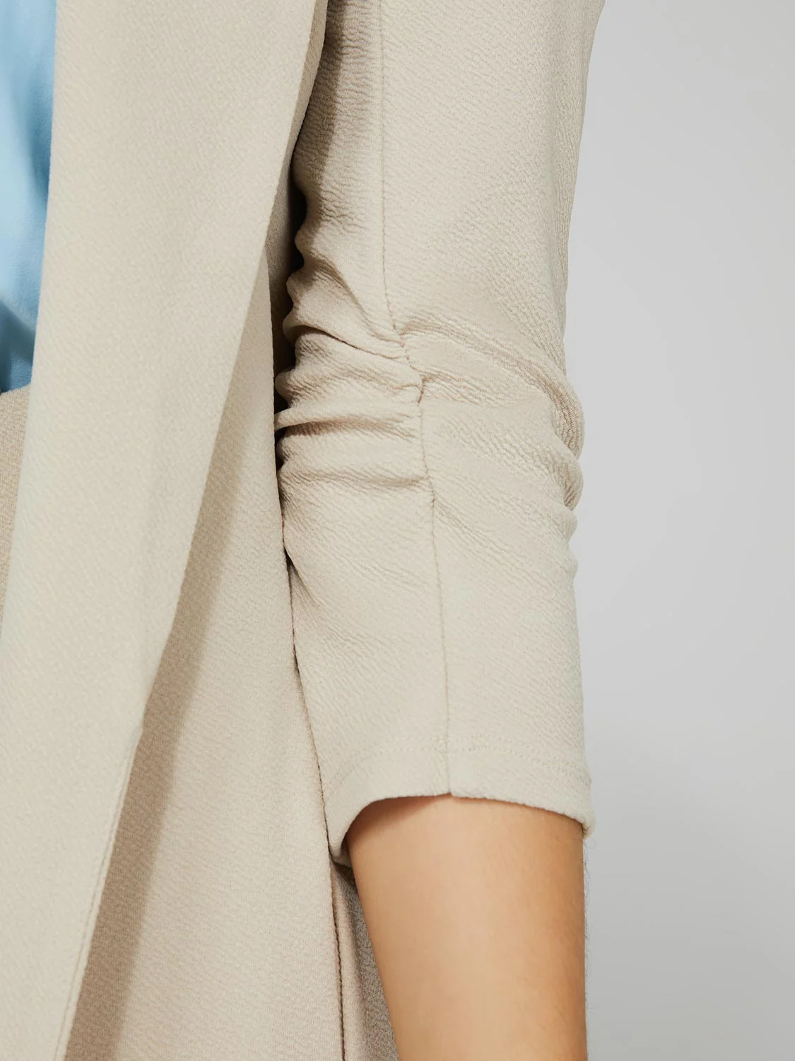 Long Blazer With 3/4 Ruched Sleeves