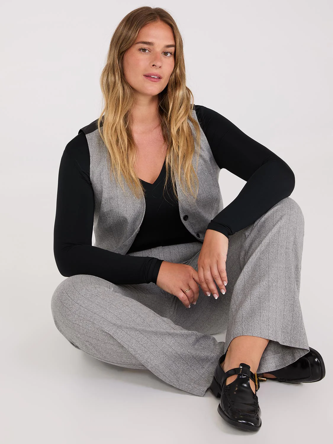 Pinstripe Straight Leg Long Length Pants