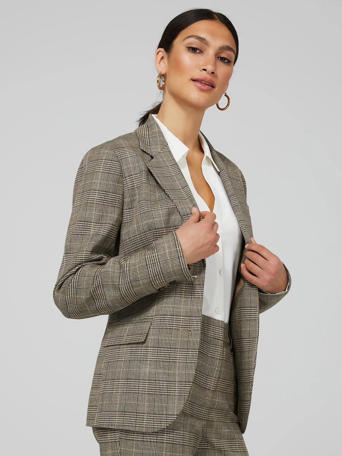 Plaid 2-Button Blazer