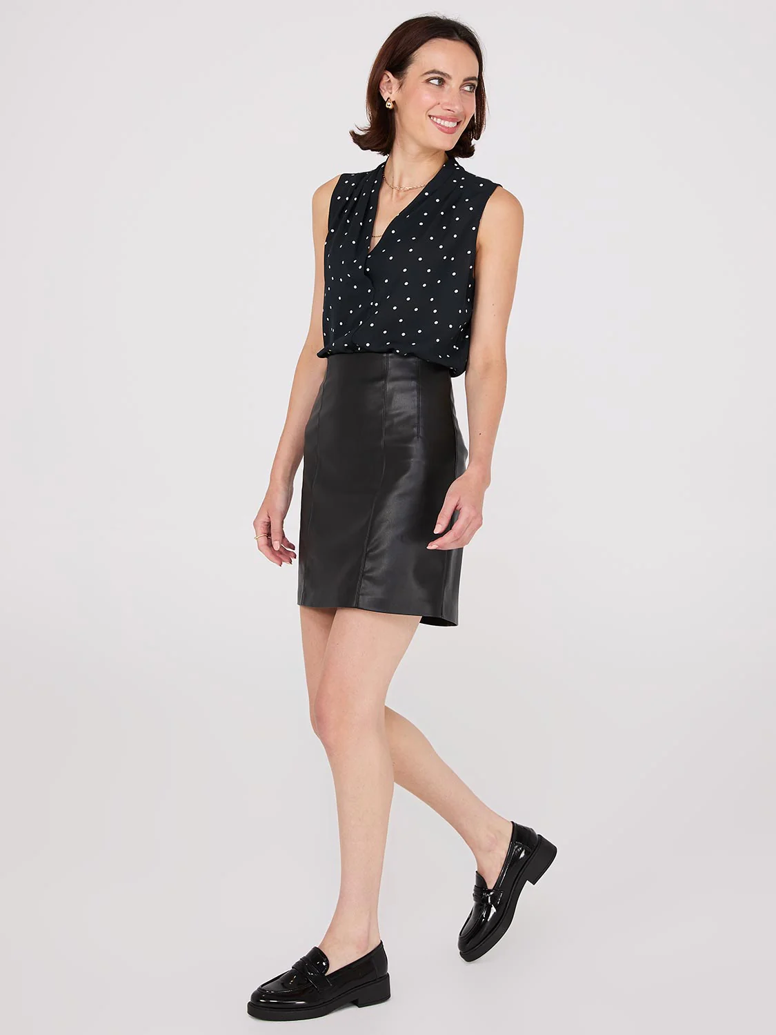 Sleeveless Dot Print V-Neck Blouse