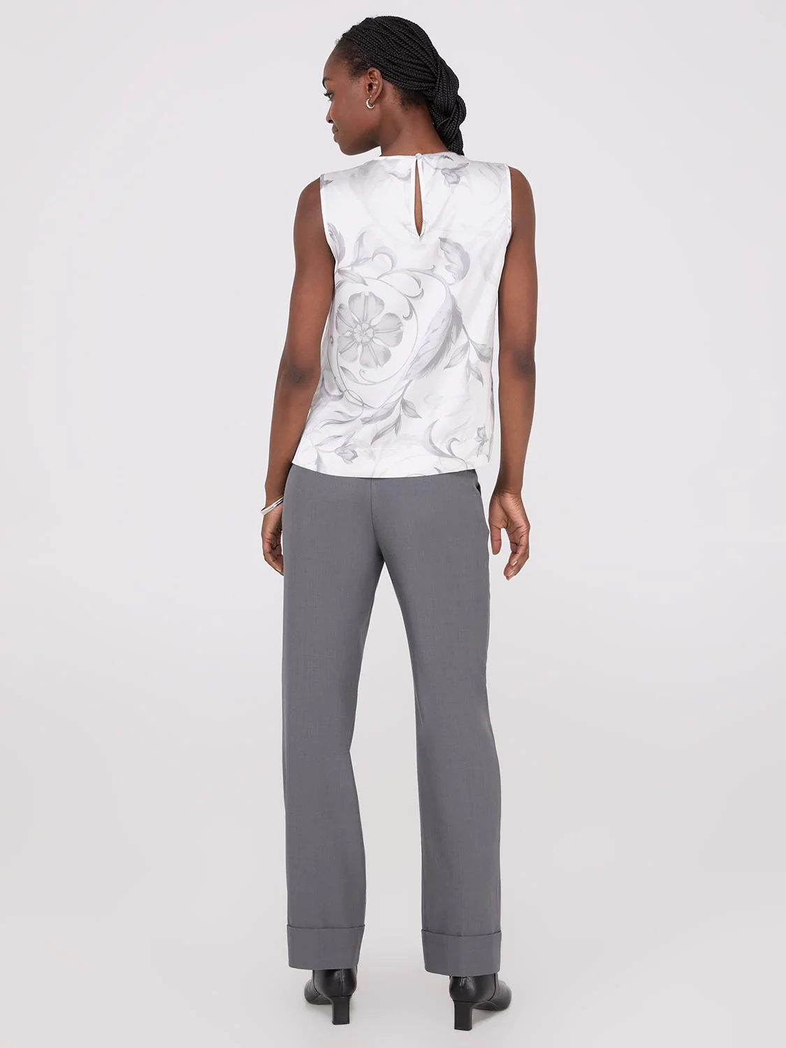 Sleeveless Floral Print Satin Top With Button Details