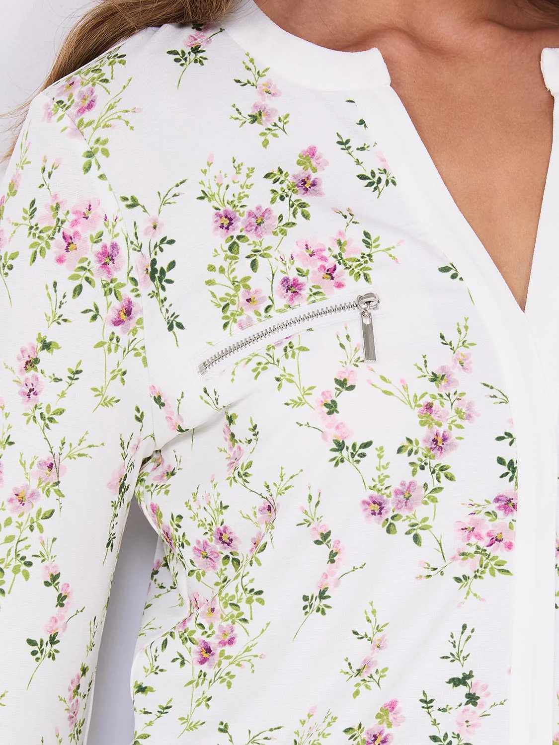 Floral Print Notch Collar Top
