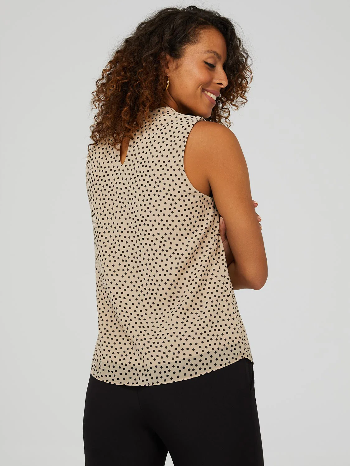 Polka Dot Crepe Chiffon Sleeveless Blouse