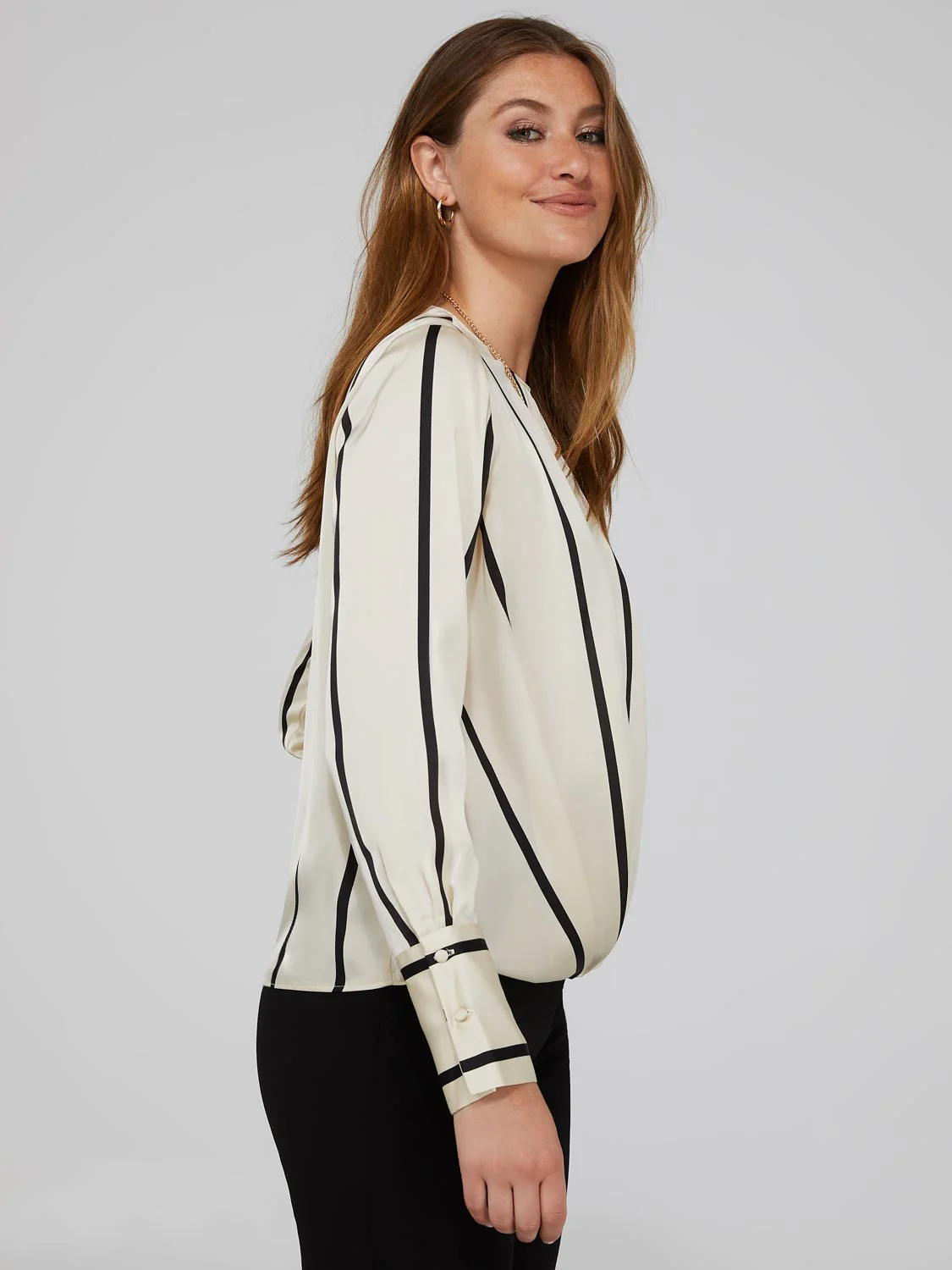 Striped Satin Crossover Blouse