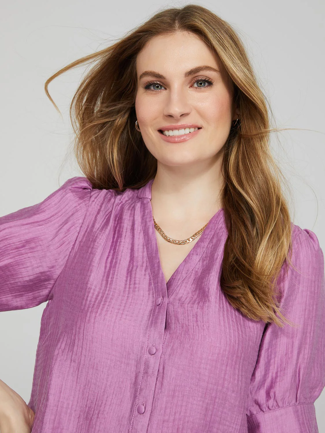 Split V-Neck Blouse With Pintuck Detail